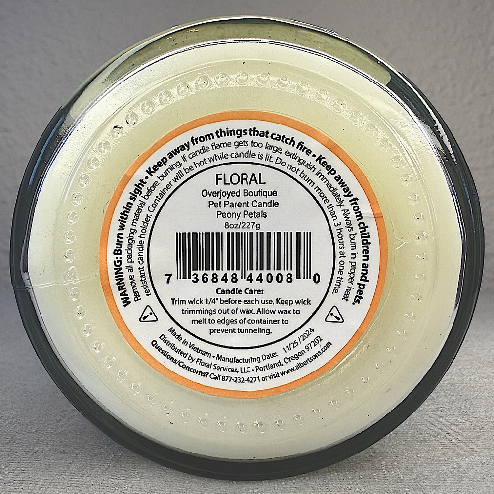 Glass Candle ‘Peony Petals’ — “All My Kids Have Paws”, 8oz, Overjoyed Boutique - Picture 8 of 11